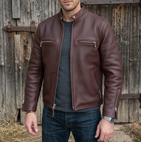 Cafe racer lederjacke braun - cafe,